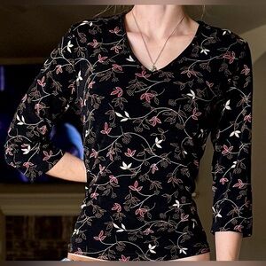 Vintage Floral Briggs Blouse Shirt 3/4 Sleeves M